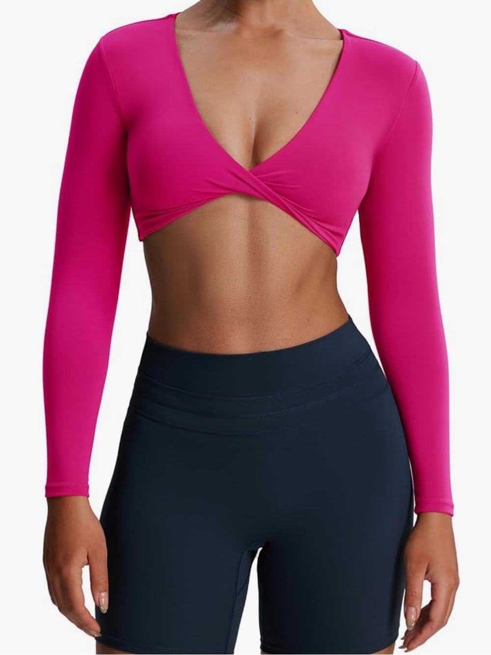 Long Sleeve Twist Front Crop Top M